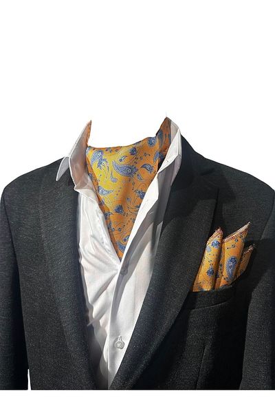 TMFASHİON Men's Ascot Scarf - Shawl Patterned, Self-Tied Neck Cover and Pocket Handkerchief Set