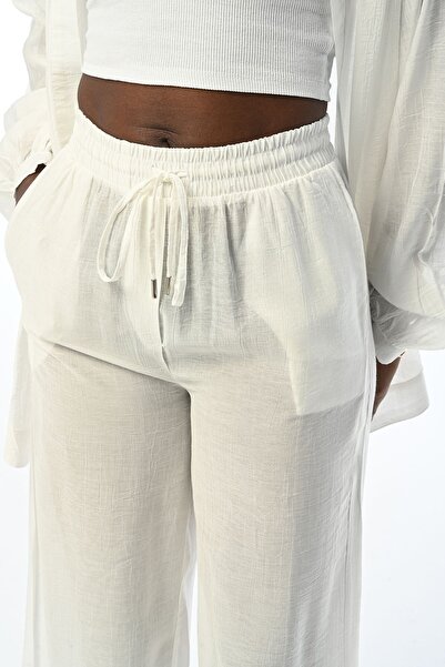 Orfeo Negro Comfortable Fit - Women's Solid Color Trousers with Wide Legs and Elastic Waist