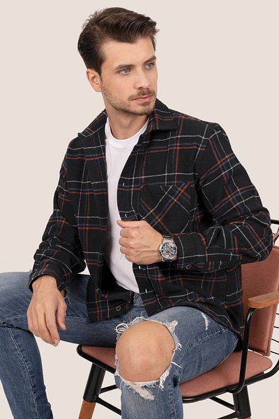 Etikmen Голяма черна тухлена раирана риза Lumberjack - включена подаръчна кутия