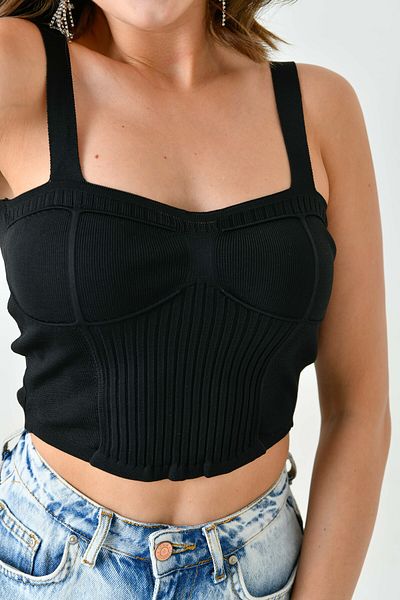 lovebox Bluză neagră fără bretele - țesătură flexibilă pentru camisole, gât agățat 8802