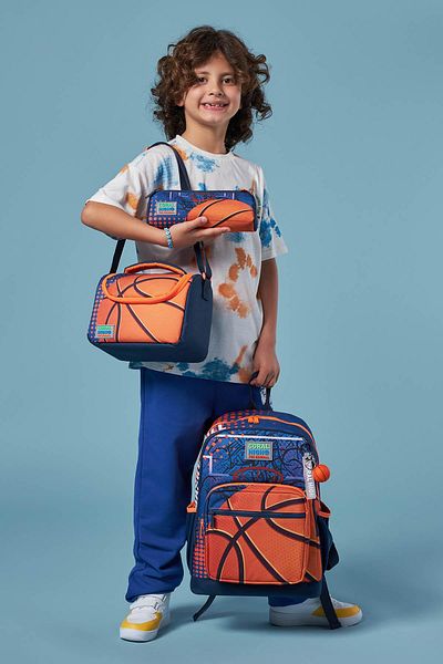 Coral High Orange Navy Basketball Patterned 3-Piece Children's Bag Set - SET0123766