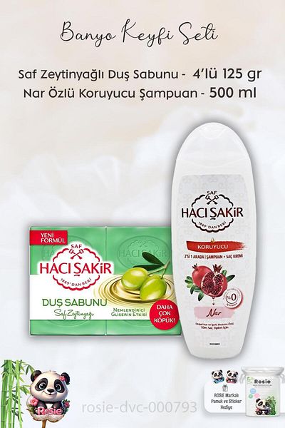 Hacı Şakir White Soap - Natural Pure, 4 x 200 gr, Pomegranate Shampoo 500 ml and ROSIE
