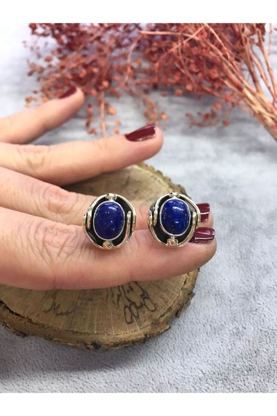 NSA SILVER Lapis Lazuli Taşlı Gümüş Küpe 925 Ayar Doğal Taş
