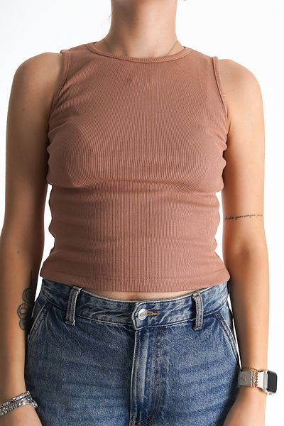 Moda Değirmeni Wicked Crop Tank Top για γυναίκες - γιακάς, καφέ BG1192-314-0001