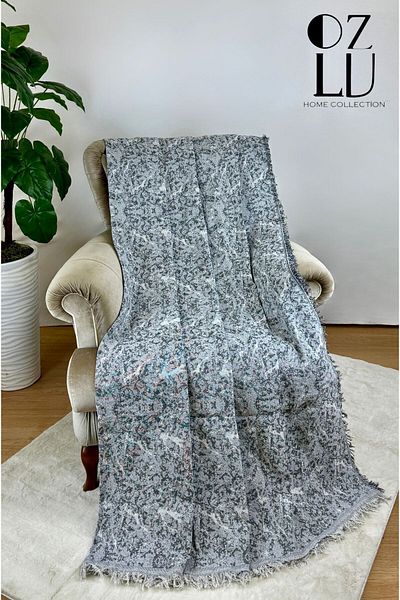 Özlü Home Cotton New Generation Sofa - Sofa Bed Cover 170X220 Marble Pattern Gray Sofa Shawl