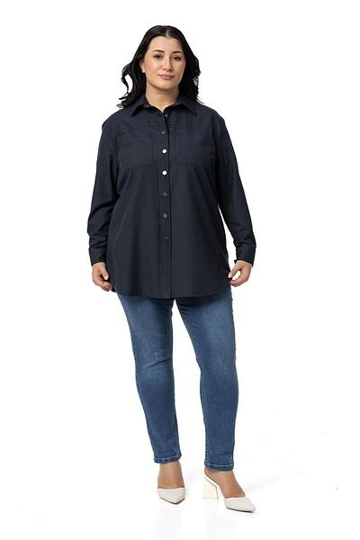 DISENTIS MODEST Cămașă cu plăci bleumarin - Plus Size cu buzunare și manșete