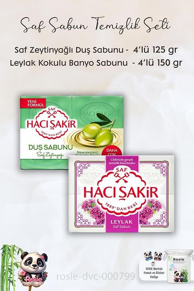Hacı Şakir Olive Oil Glycerin Shower Soap - 4 x 125 gr, Lilac Scented Bath Soap - 4 x 150 gr