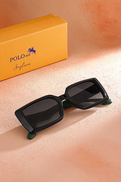 Polo Air نظارات شمسية مستطيلة باللون الأخضر - حماية من الأشعة فوق البنفسجية 400 PLG-2089C3