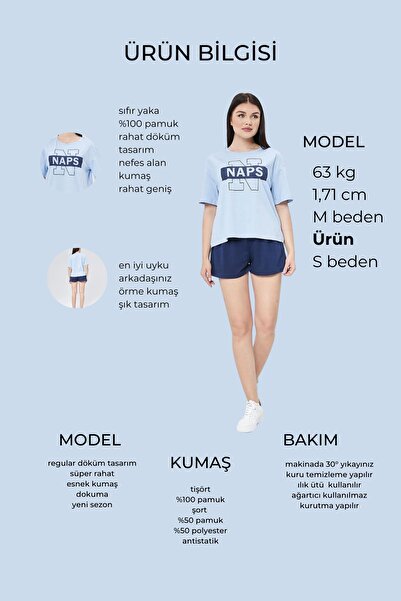 YHGTEKSTİL Printed Cotton Shorts Summer Pajamas Set for Women - Short Sleeve