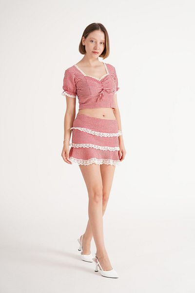 Hipo Trend Red Crop Skirt and Pitikare Patterned Set
