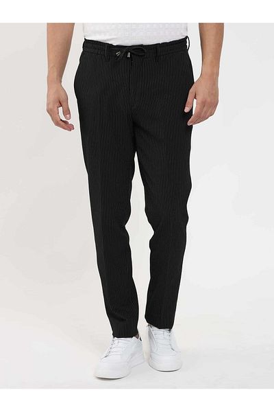 Dufy Ανδρικό Slim Fit ριγέ μαύρο παντελόνι Jogger - 103284