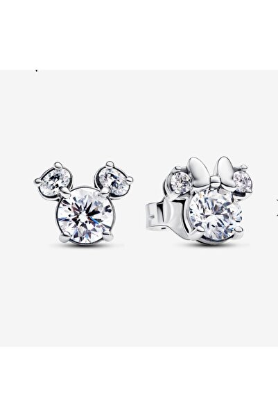 POSEİDONS JEWELLERY Minimal Tarz Disney Mickey Mouse Ve Minnie Mouse Işıltılı Çivi Küpe