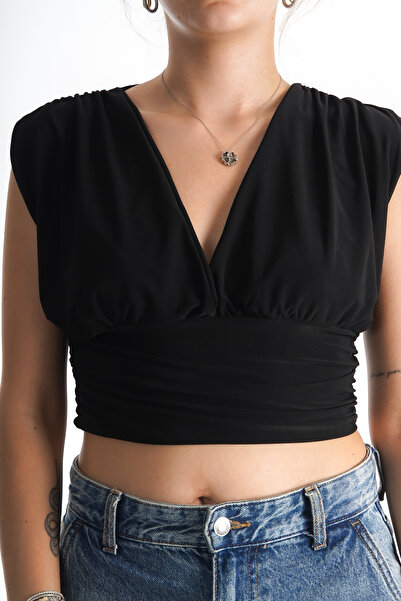 BAKGİY Bluză fără mâneci pentru femei negre decolteu petrecut în V BG1193-324...