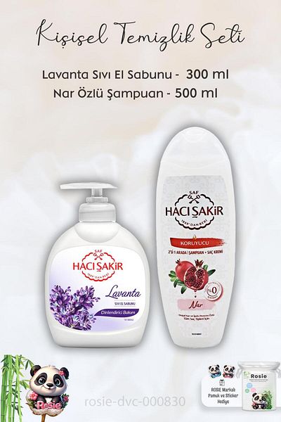 Hacı Şakir Lavender 300 ml Relaxing Liquid Soap and ROSIE 500 ml Pomegranate Shampoo