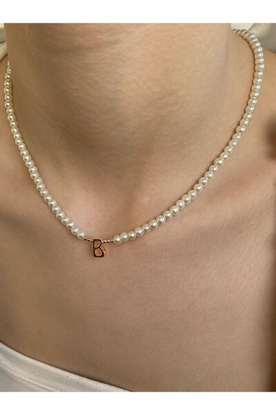 PSGT B Harf'li inci kadın gold kolye