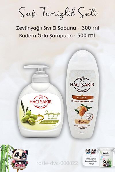 Hacı Şakir Olive Oil Liquid Soap - 300 ml, Almond Shampoo - 500 ml and ROSIE