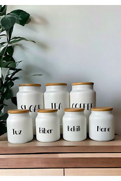 Kitchen Pembelia وعاء توابل زجاجي مكون من 7 قطع مع غطاء من الخيزران ووعاء شاي وسكر وقهوة ومجموعة توابل للمطبخ