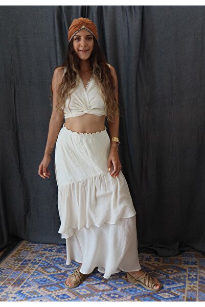 Su Koleksiyon Janset Асиметричний виріз Шіле-тканина та муслінова сукня