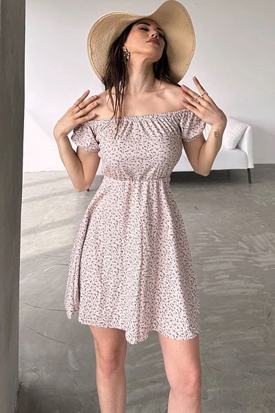 Veform Guler Madonna - Rochie încrețită cu imprimeu floral mic DFL4007