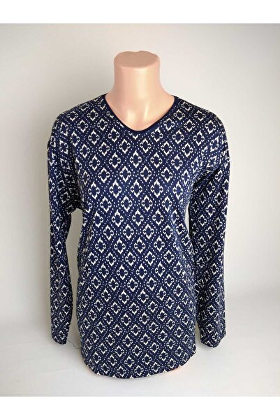 YAŞAR TRİKO الأزرق الداكن كريم الخامس الرقبة طويلة الأكمام - الشق فسكوزي ليكر...