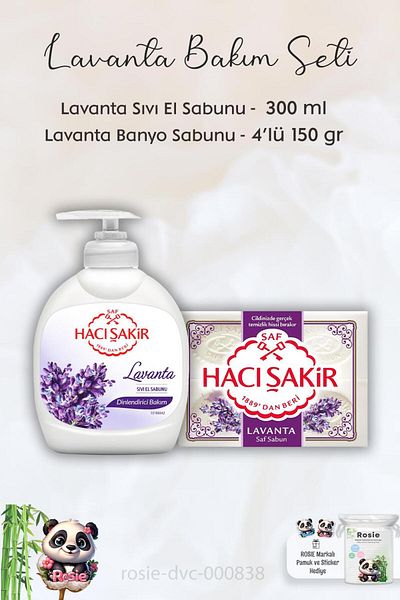 Hacı Şakir Lavender 300 ml Relaxing Liquid Soap - 4 x 150 gr Scented Bath Soap and ROSIE