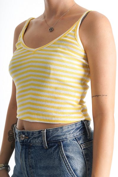 Moda Değirmeni قميص داخلي نسائي مخطط باللونين الأبيض والأصفر BG1191-325-0001