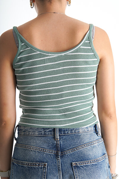 BAKGİY Γυναικείο ριγέ μπλουζάκι με κοτλέ λουράκια Mint BG1191-325-0001