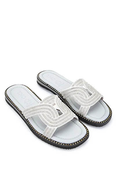 Tamer Tanca Silver Colored Genuine Leather Women's Slippers