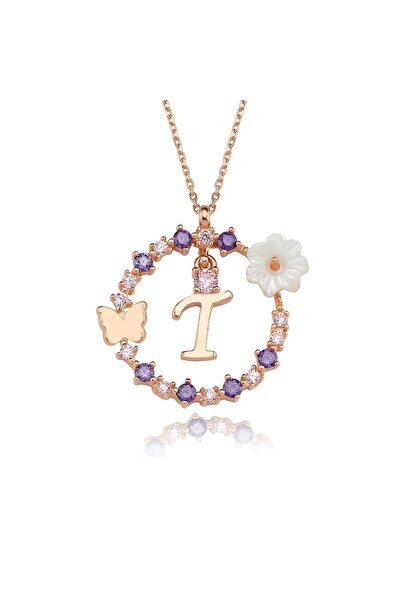 passion silver Manolya Çiçeği T Harfi 14 Ayar Rose Altın Kaplama Kadın Kolye