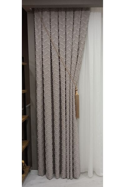 Vinaldi Monchester 375458 -645 Beige Linen Background Curtain - Single Wing Close Pleat