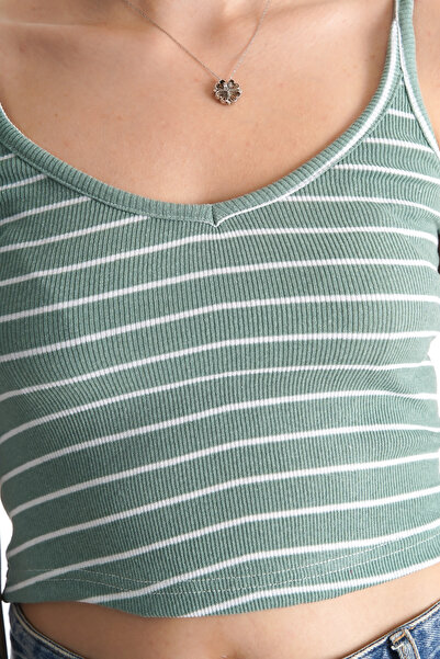 BAKGİY Γυναικείο ριγέ μπλουζάκι με κοτλέ λουράκια Mint BG1191-325-0001