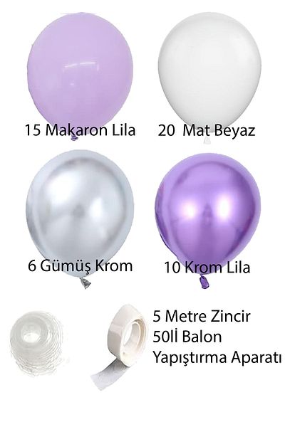 Parti dolabı Women's Birthday and Baby Shower Set of 51 - Farewell Balloon Chain White Lilac Purple
