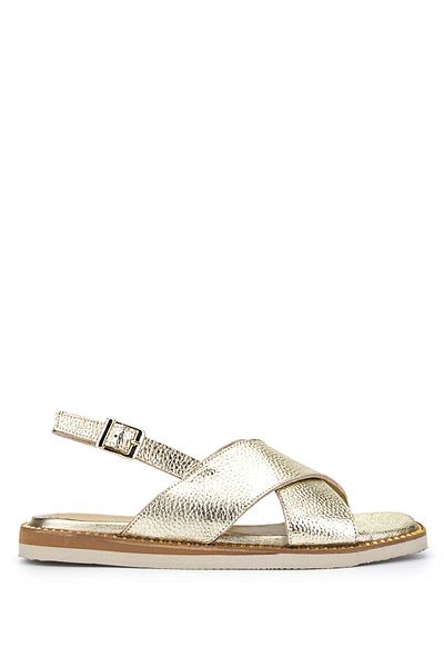 Tamer Tanca Genuine Leather Women's Sandals - Gold Flat Model