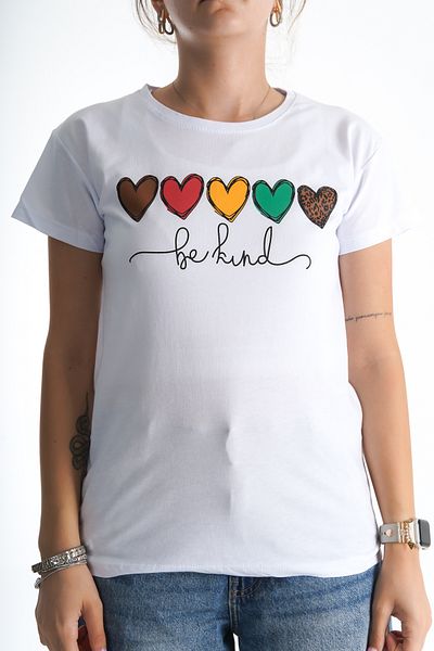 Moda Değirmeni Tricou damă alb cu imprimeu inimă - BG1196-314-0002