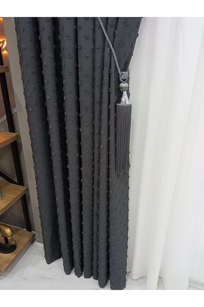 Vinaldi Monchester 375453 -773 Anthracite Linen Backdrop Curtain Single Wing Frequent Pleat