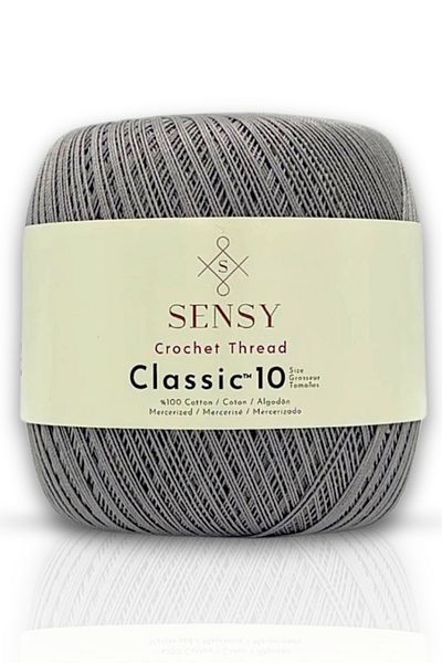 SENSY 100% Mercerized Cotton Classic Thread - Lace and Giza Corn Cotton Gray 10 Crochet Set