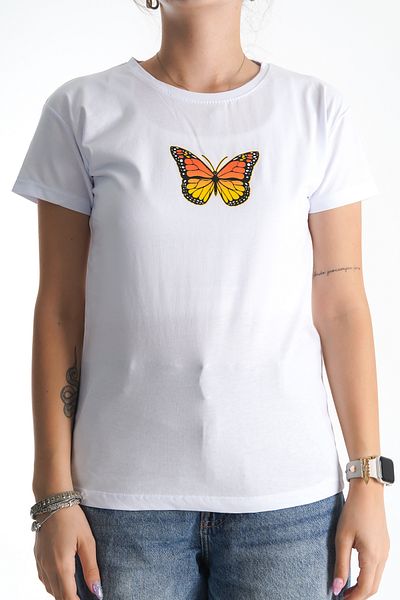 Moda Değirmeni Tricou alb cu imprimeu fluture pentru femei - BG1196-314-0001