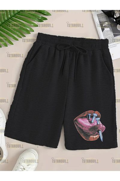 aynewmoda Ανδρικό σορτς με κανονική εφαρμογή με τσέπες - στάμπα γλώσσας