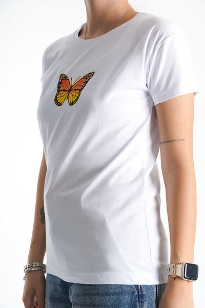 Moda Değirmeni Tricou alb cu imprimeu fluture pentru femei - BG1196-314-0001