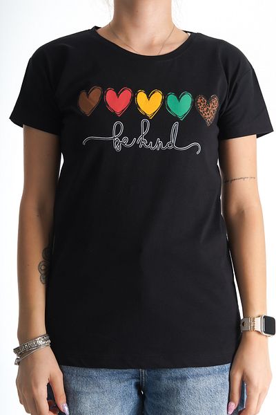 Moda Değirmeni Tricou negru cu inimă pentru femei - BG1196-314-0002