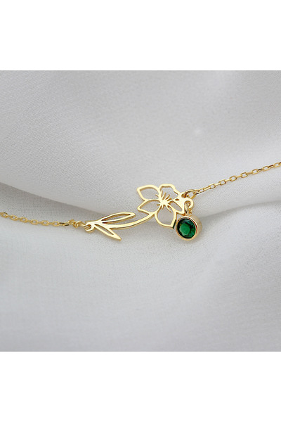 Glorria Kişiye Özel Doğum Çiçeği ve Doğum Taşı Gümüş Bileklik