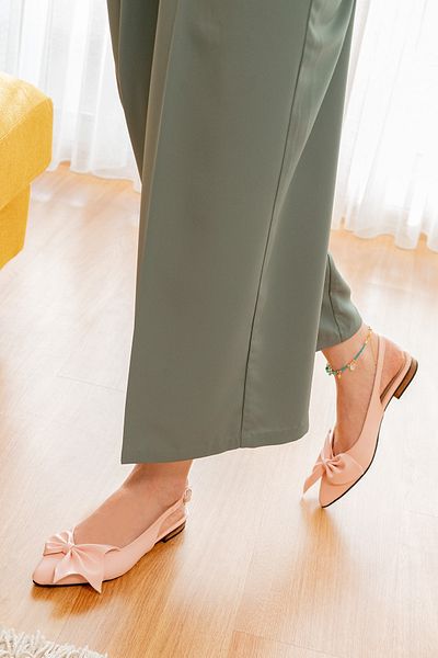 DİVOLYA Nunka Powder - 2 cm Heeled, Ankle Strap Pointed Toe Daily Ballerinas