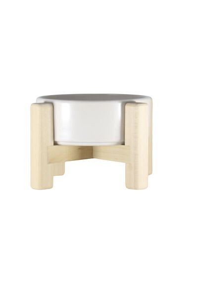 Yılmazel Ceramic Food Water Bowl - for Pets, Double Sided Wooden Legs