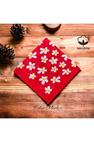 Fular Marketi Daisy Bandana for Your 4 - Red, 100% Cotton, for Your 3