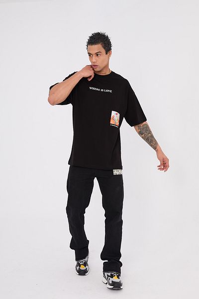 Saw Urbanity Vincent Van Gogh "Where Is Love" Painting Printed - Embroidered Back Printed Black Oversize T-Shirt