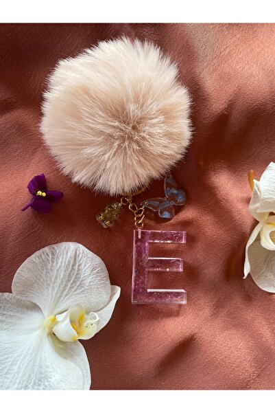 Bellinzona E Harfli Ayıcık Kelebek Detaylı Pembe  Anahtarlık ve Somon Renk Po...