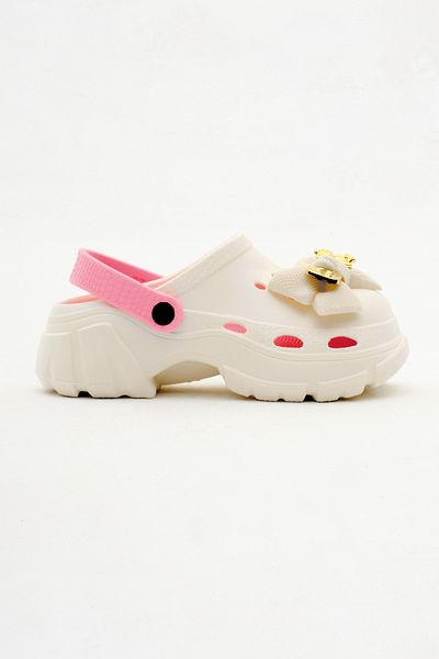 Tonny Black High Sole Beige and Pink Eva Sandals - Detachable Sole and Bow Buckle