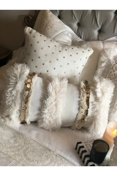 sevaradekor Hand-Woven Bohemian Morocco Tasseled Sequin Throw Pillow Cover