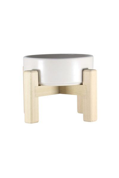 Yılmazel Ceramic Food Water Bowl - for Pets, Double Sided Wooden Legs