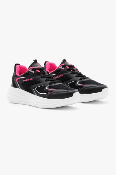 Tonny Black Pantofi sport unisex negru fucsia - țesătură respirabilă, talpă Faylon, cu șireturi